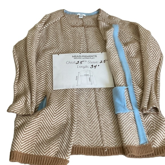 BAR lll Tan White Chevron Pattern Open Split Long Sleeve Cardigan Sweater Sz Lg - Picture 9 of 9